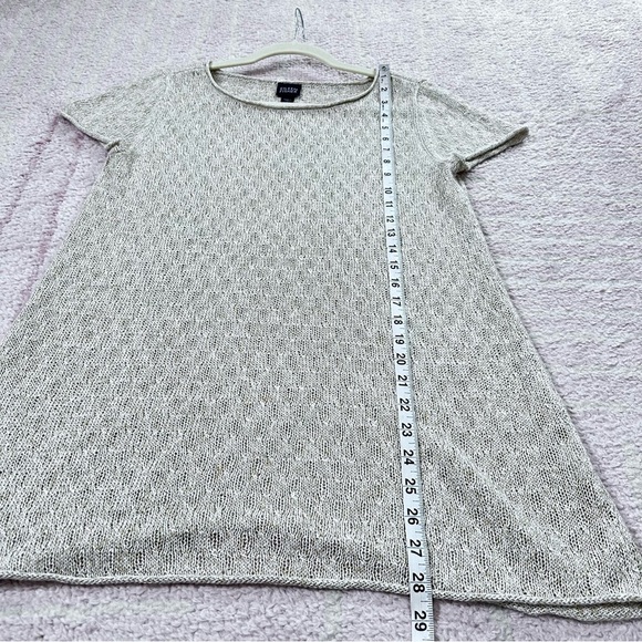 Eileen Fisher Tan and White Open Knit Tunic Top 100% Linen Size Small Neutral - Picture 9 of 11